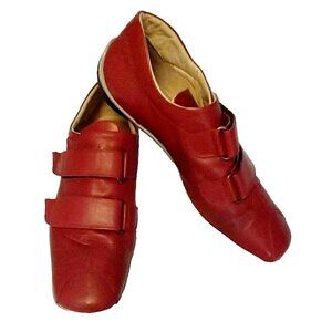 R.B.S. Womens Red Leather Low Top Trainers Fold Over Hook & Loop -  Size 9 (40)